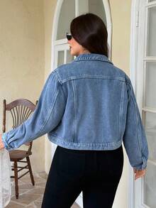 EMERY ROSE Chaqueta vaquera de manga larga con botones delanteros y forro térmico de unicolor para tallas grandes - Lavado ligero - Ver 2