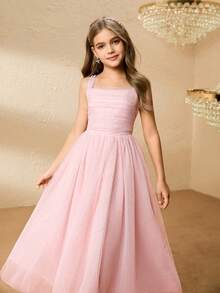 Vestido Longo com Lantejoulas para Meninas, Rosa, Festa de Aniversário, Banquete, Apresentação no Palco, Apresentação, Passarela, Roupa Formal Infantil - Rosa chiclete - Visão 7