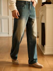 Manfinity VCAY 男士破洞口袋牛仔裤 - 藍色 - 查看 3