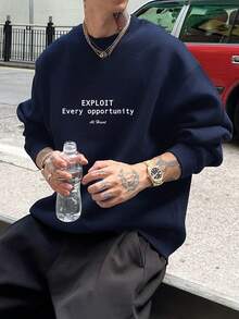 DAZY 男士字母印花圆领套头衫，海军蓝，秋冬 - 藏蓝色 - 查看 5