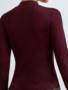 SHEIN EZwear Women's Y2K Style Zip-Up Thumb Hole Burgundy Sweatshirt, Autumn/Winter - Burgundy - View 7