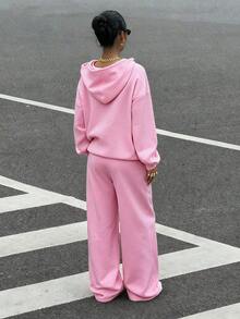 Muchica 女士休闲宽松保暖连帽衫和运动裤套装，粉色，秋冬季，舒适秋冬女装 - 粉色 - 查看 2