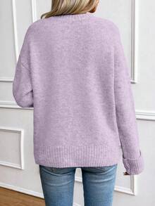 EMERY ROSE 女式紫色宽松落肩圆领罗纹袖口套头衫 - 紫色 - 查看 2