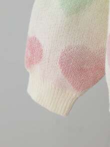 Genkimix Kids 青少年女孩圆领肩部渐变色彩虹爱心图案创意设计休闲百搭度假风格 Y2Y 毛衣适合学校、适合派对、适合圣诞派对、适合派对、适合度假、适合休闲、适合运动 - 粉色 - 查看 5