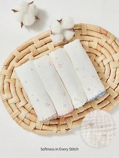 Cozy Pixies 4 paquetes de baberos con estampado de estrellas de colores, toallas de saliva cómodas y suaves, adecuadas para recién nacidos, aptas para todas las estaciones, certificadas Oeko-Tex
