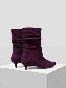 MOTF POINT TOE RUCHED MID-CALF BOOTS - Burgundy - View 8
