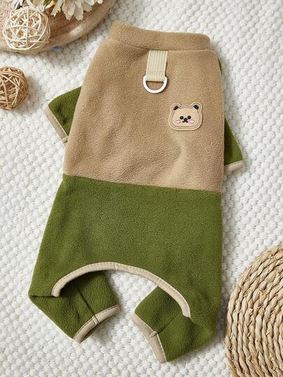 PETSIN 天鹅绒四足宠物连体服 - 超暖防风羊毛套装，适合小型犬、猫和小动物，带有可爱的卡通图案