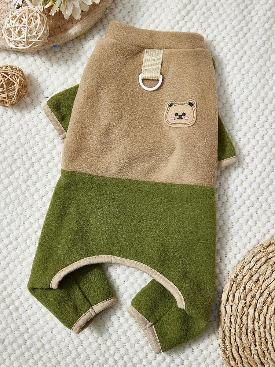 PETSIN Velvet Four-Legged Pet Coverall – Super Warm, Windproof Fleece Suit For Small Dogs, Cats, And Small Animals, Featuring Adorable Cartoon Patterns - Brown - View 1