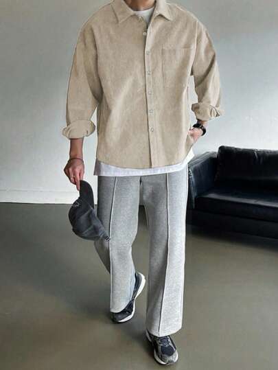 DAZY Men's Solid Color Corduroy Shirt, Autumn