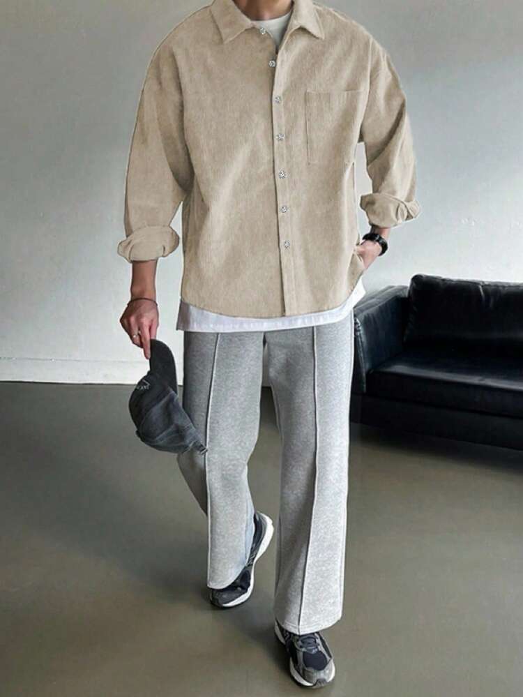 Men's Solid Color Corduroy Shirt, Autumn