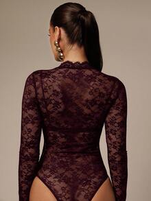 Silquee Eleganter, sexy durchsichtiger Spitzen-Bodysuit für Damen