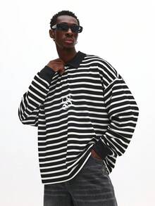 SUMWON Polo chemise de rugby coupe ajustée avec rayures horizontales et imprimé logo pour un style casual de rue