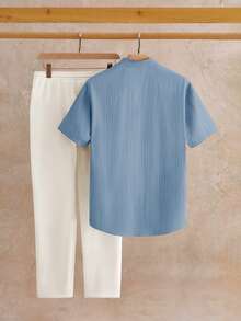 Manfinity NXTstreet 2件套男士休闲立领V领短袖衬衫套装 - 彩色 - 查看 2