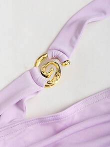 Sweetra 全新女式吊带螺旋金色珠宝设计束腰蛋糕裙式迷你连衣裙 - 紫丁香色 - 查看 5