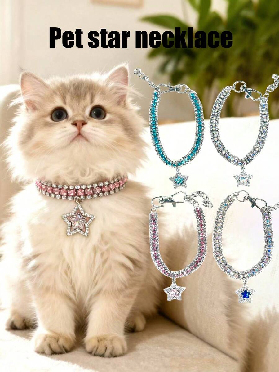 PETSIN 1 件宠物星形水钻项链，可调节颈围，猫项链，狗项链，宠物配饰，宠物用品 - 彩色 - 查看 1