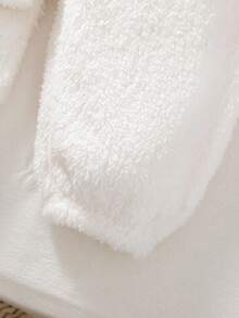 新生女宝宝柔软蓬松连帽连体衣，秋冬季宝宝休闲拉链连体衣，女宝宝冬季连体衣，宝宝抓绒连体衣 - 粉色 - 查看 4