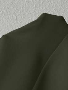 SHEIN Unity 女士纯色翻领一字肩长袖时尚收腰修身西装外套 - 軍綠色 - 查看 6