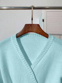 SHEIN LUNE 新款秋冬高品质优雅百搭柔软白色女士开衫 - 水鴨藍 - 查看 5
