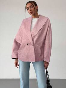 Aloruh New Autumn/Winter Grey Versatile Woolen Elegant Lapel Overcoat - Dusty Pink - View 6