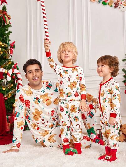 3pcs Kids Christmas Outfit, Cute Santa Claus Print, Soft & Comfortable Long Sleeve Top And Pants, Casual Homewear For Autumn/Winter, Snug Fit Daddy And Me Matching Sets (Sold Separately)