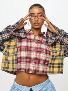 SUMWON Áo sơ mi tay dài kẻ caro cài nút phía trước cỡ lớn - Nhiều màu - Xem 5