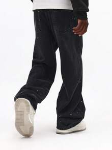 SUMWON Painted Baggy Wide Leg Denim Jeans With Paint Splatter Details For Streetwear Style