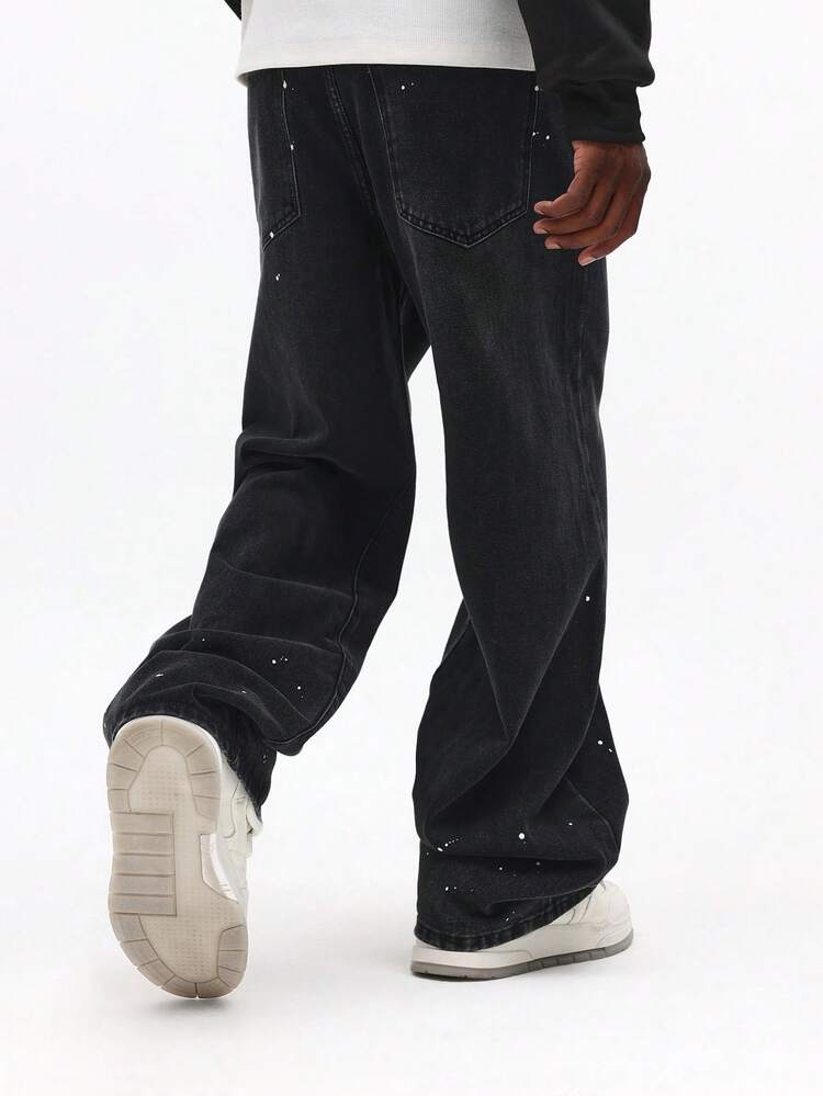 페인티드 배기 와이드 레그 데님 진