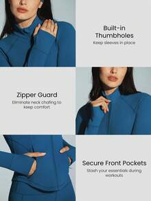 GLOWMODE FeatherFit™ Studio Ready Zipper Pockets Slim Fit Long Sleeve Thumbholes Active Jacket Low Impact Yoga Pilates Studio Gym Daily - Blue Ambition - 查看 3