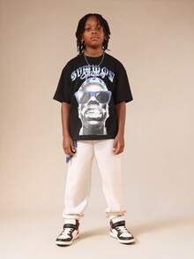 SUMWON Tween Boys Hip Hop Rapper Graphic Print Short Sleeve Cotton T-Shirt For Music Fans - Black - View 3