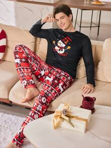 CoupledUp Christmas Plaid Cute Snowman Pattern Men's Pajama Set Fall Winter Clothes Pj Sets For Women Couple Matching Pajamas Set Sleep Wear Sets - Multicolor - View 7