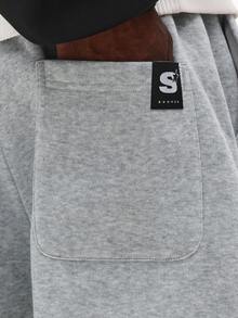 SUMWON Straight Leg Sweatpants With NY Logo Print - Heather Grey Relaxed Fit Joggers For Casual Comfort And Everyday Loungewear Plain - Grey - View 7