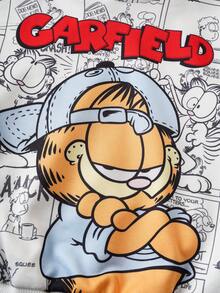 GARFIELD | SHEIN Young Boy Sporty & Cool Casual Style White & Black Cartoon Cat Print Sweatshirt, Suitable For Spring, Autumn & Winter Sweatshirt - White - View 5