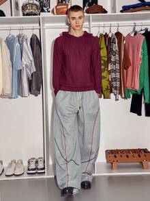 STEELVANCE 男士休闲条纹针织红色连帽衫，男女皆宜，复古男士休闲学院风秋冬款 - 紅色 - 查看 4