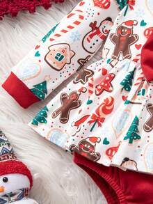 SHEIN Baby Mädchen Weihnachts-Cartoon-Muster gestrickter Schleife Langarm Herbst Winter Bodysuit - Verschiedenfarbig - Übersicht 4