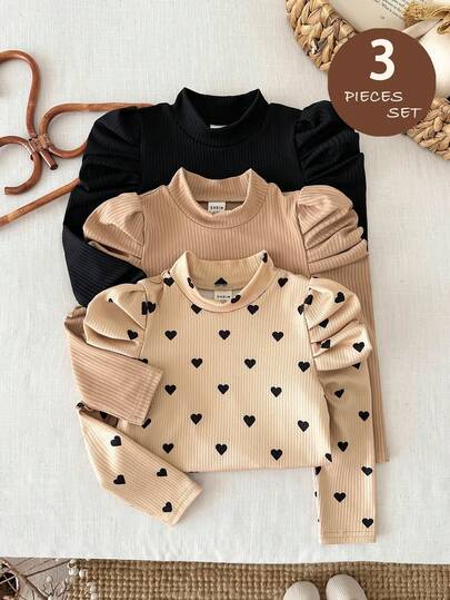 LMoss Kids LMoss 女婴 LMoss 三件套女婴可爱简约纯色针织长袖上衣，秋冬款