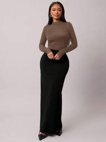 Radiana 女士灰色复古优雅简约修身直筒裙，通勤百搭 - 黑色 - 查看 5