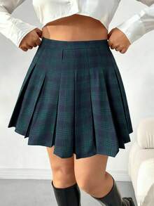 SHEIN EZwear Gonna a pieghe a-line in stile retrò a quadri di taglia grande