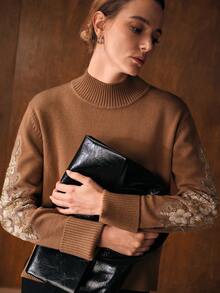 MOTF PREMIUM SEQUIN FLORAL EMBROIDERED TURTLENECK SWEATER, AUTUMN/WINTER - Camel - View 5