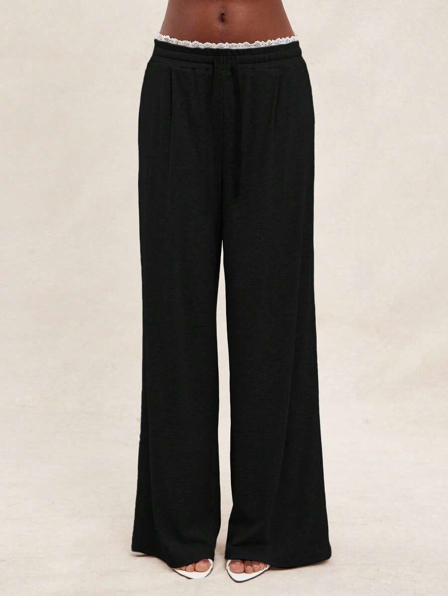 NYA SZN Pants Wide Leg Trousers Matching Summer Lounge Pants Comfortable For Women - Black - View 1