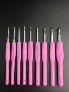 9PCS Stainless Steel Crochet Hook Set Soft Grip Handle Ergonomic Knitting Needles For Amigurumi Yarn Craft DIY Beginners Christmas Holiday Gift Giving Winter Crafting Supplies Crocheting Tools - Pink - View 2