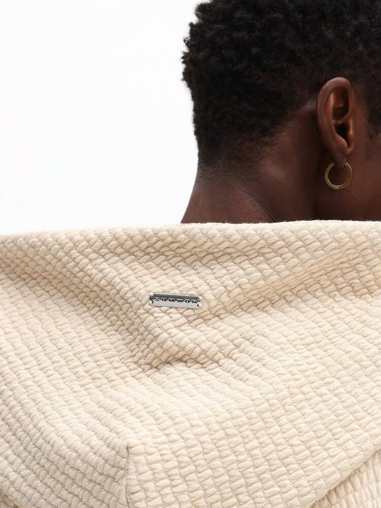 Textured Waffle Knit Pullover Hoodie With Drawstring