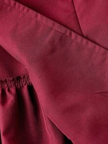 SHEIN MOD Áo khoác dài tay kaki có cổ, tay dài, eo bó & viền loe, phong cách đa năng, áo khoác dài bó eo, viền ô, áo khoác dài kaki, áo khoác dài nữ, trang phục giáo viên cho phụ nữ vào mùa thu/đông - Màu Đỏ Sâu - Xem 5