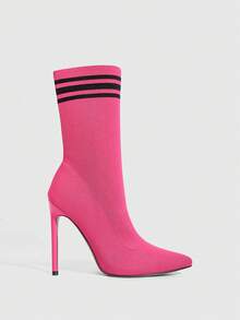 CUCCOO SZL 性感时尚尖头细高跟休闲百搭侧拉链女式中筒靴 - 玫紅色 - 查看 7