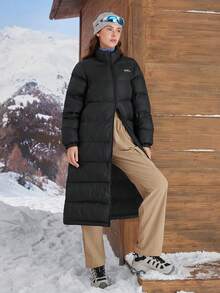 In My Nature Women's Solid Color Minimalist Stand Collar Long Sleeve Outdoor Padded Coat - Black - View 2