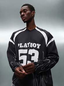 PLAYBOY X SUMWON 火焰印花和五十三号长袖球衣 - 黑色 - 查看 4