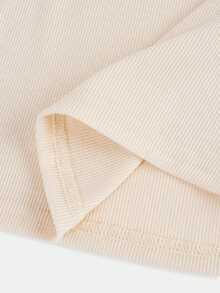 SHEIN 青少年女孩斜肩露肩针织上衣 T 恤，休闲时尚，百搭外出 - 杏色 - 查看 4