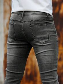Manfinity LEGND Herren Lässig Mode Destroyed Skinny Jeans Slim Fit Lange Jeans Graue Herren Jeans Herren Zerrissene Jeans
