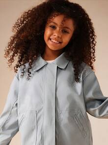 SUMWON Tween Puffer Jacket With Ribbed Collar And Cuffs Light Blue Quilted Winter Outerwear - Baby Blue - View 8