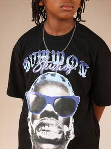 SUMWON Tween Boys Hip Hop Rapper Graphic Print Short Sleeve Cotton T-Shirt For Music Fans - Black - View 6