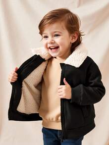 SHEIN Vintaside Kids 1pc Baby Boy Jacket, Thermal Lined Thick Plush Winter Coat, Autumn/Winter Toddler Winter Coats Baby Boy Coats Toddler Jackets